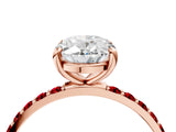 Rose gold Oval Cut Diamond Solitaire Ring with Round with Ruby side stone Pavé Band and Prong Setting_40