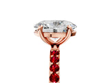Rose gold Oval Cut Diamond Solitaire Ring with Round with Ruby side stone Pavé Band and Prong Setting_41