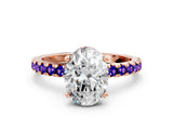 Rose gold Oval Cut Diamond Solitaire Ring with Round with Tanzanite side stone Pavé Band and Four-Prong Setting_36