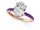 Rose gold Oval Cut Diamond Solitaire Ring with Round with Tanzanite side stone Pavé Band and Four-Prong Setting_37
