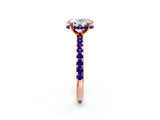 Rose gold Oval Cut Diamond Solitaire Ring with Round with Tanzanite side stone Pavé Band and Four-Prong Setting_38