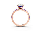 Rose gold Oval Cut Diamond Solitaire Ring with Round with Tanzanite side stone Pavé Band and Four-Prong Setting_39