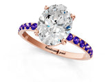 Rose gold Oval Cut Diamond Solitaire Ring with Round with Tanzanite side stone Pavé Band and Prong Setting_13