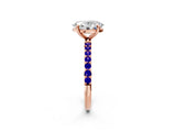 Rose gold Oval Cut Diamond Solitaire Ring with Round with Tanzanite side stone Pavé Band and Prong Setting_14