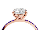 Rose gold Oval Cut Diamond Solitaire Ring with Round with Tanzanite side stone Pavé Band and Prong Setting_16