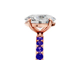 Rose gold Oval Cut Diamond Solitaire Ring with Round with Tanzanite side stone Pavé Band and Prong Setting_17