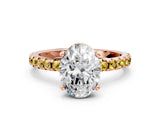 Rose gold Oval Cut Diamond Solitaire Ring with Round with Yellow Sapphire side stone Pavé Band and Four-Prong Setting_36