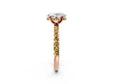 Rose gold Oval Cut Diamond Solitaire Ring with Round with Yellow Sapphire side stone Pavé Band and Four-Prong Setting_38