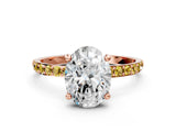 Rose gold Oval Cut Diamond Solitaire Ring with Round with Yellow Sapphire side stone Pavé Band and Prong Setting_24
