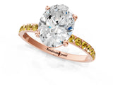 Rose gold Oval Cut Diamond Solitaire Ring with Round with Yellow Sapphire side stone Pavé Band and Prong Setting_25