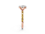 Rose gold Oval Cut Diamond Solitaire Ring with Round with Yellow Sapphire side stone Pavé Band and Prong Setting_26