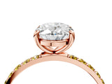 Rose gold Oval Cut Diamond Solitaire Ring with Round with Yellow Sapphire side stone Pavé Band and Prong Setting_28