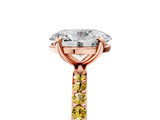 Rose gold Oval Cut Diamond Solitaire Ring with Round with Yellow Sapphire side stone Pavé Band and Prong Setting_29