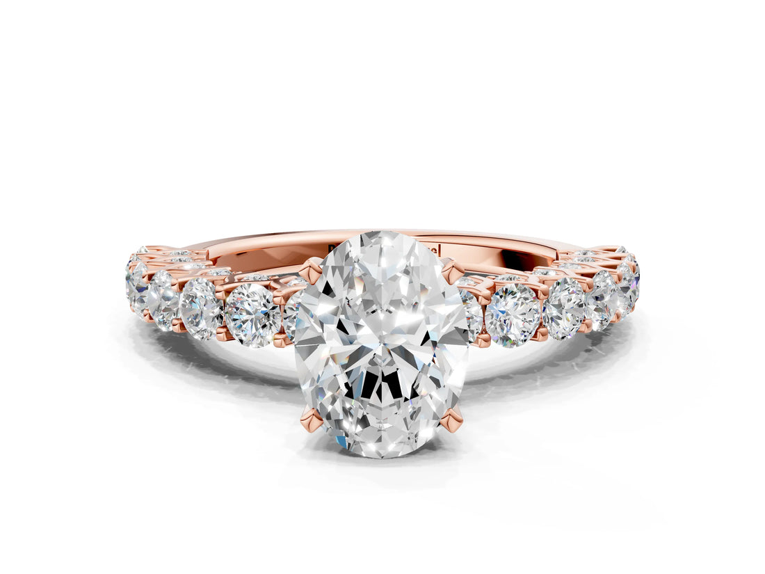 Rose gold Oval Cut Diamond Solitaire Ring with Shared Prong Pavé Band and Four-Prong Setting_87