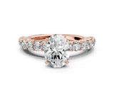 Rose gold Oval Cut Diamond Solitaire Ring with Shared Prong Pavé Band and Four-Prong Setting_87