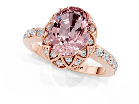 Rose gold Oval Cut Diamond Solitaire Ring with Shared Prong Pavé Band_1
