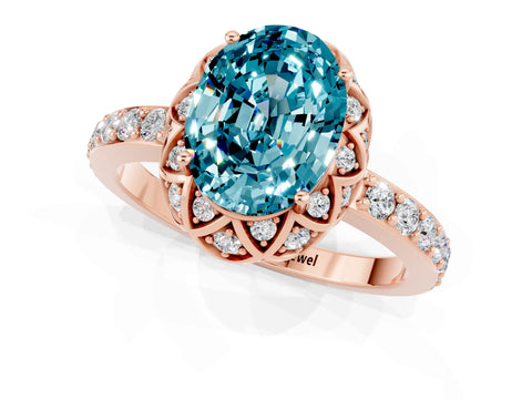 Rose gold Oval Cut Diamond Solitaire Ring with Shared Prong Pavé Band_1