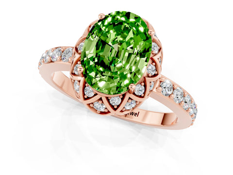 Rose gold Oval Cut Diamond Solitaire Ring with Shared Prong Pavé Band_1