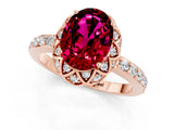 Rose gold Oval Cut Diamond Solitaire Ring with Shared Prong Pavé Band_1