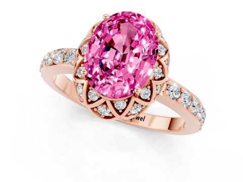 Rose gold Oval Cut Diamond Solitaire Ring with Shared Prong Pavé Band_1