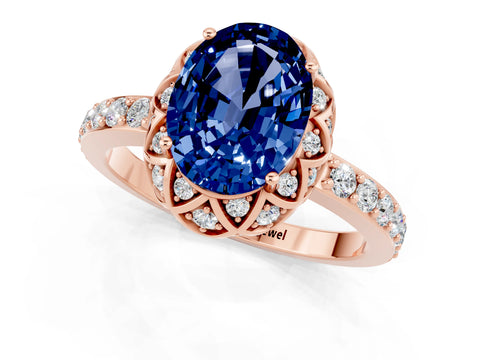 Rose gold Oval Cut Diamond Solitaire Ring with Shared Prong Pavé Band_1