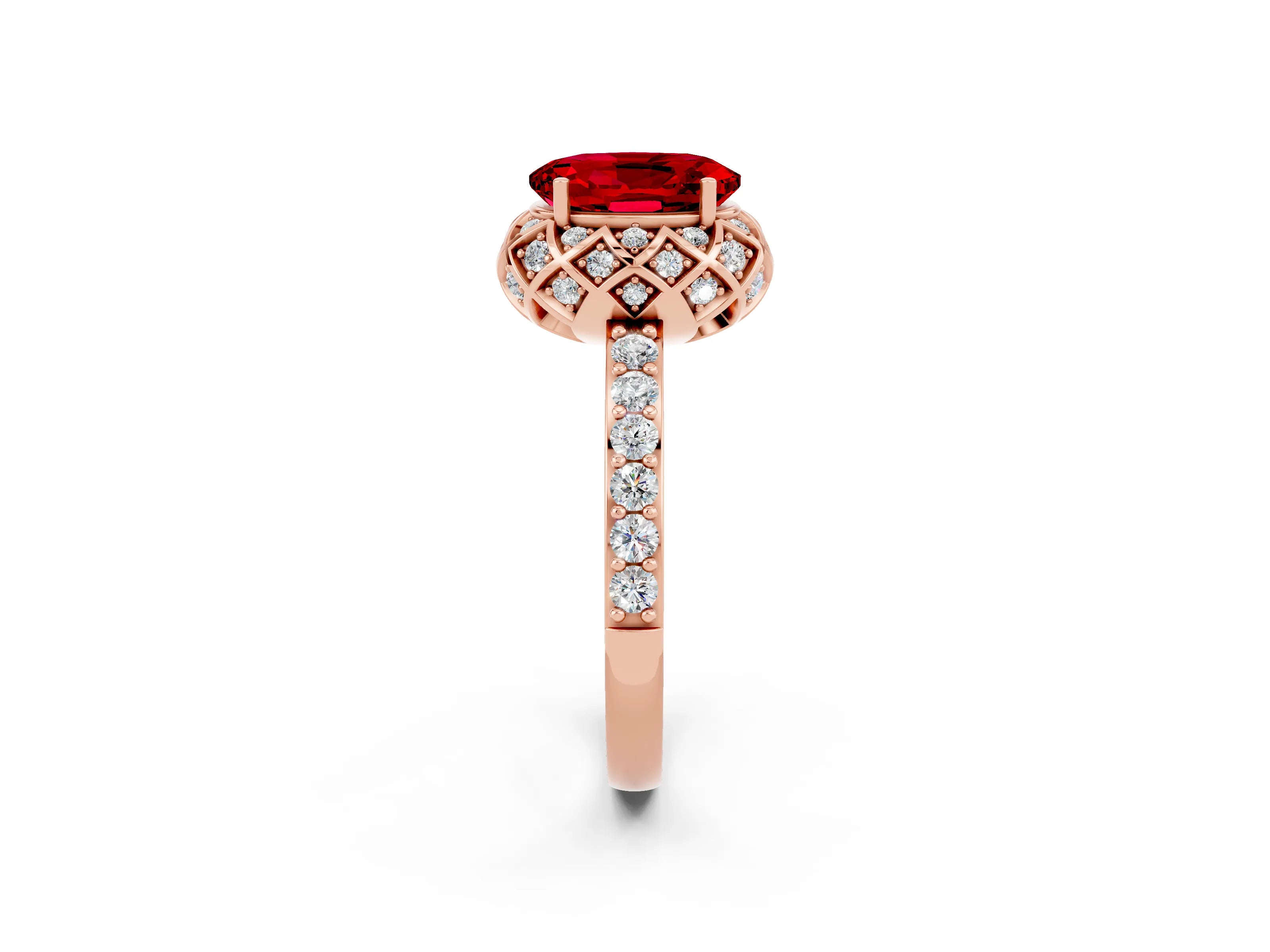 Rose gold Oval Cut Diamond Solitaire Ring with Shared Prong Pavé Band_2