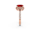 Rose gold Oval Cut Diamond Solitaire Ring with Shared Prong Pavé Band_2