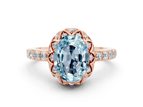 Rose gold Oval Cut Diamond Solitaire Ring with Shared Prong Pavé Band