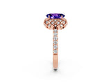 Rose gold Oval Cut Diamond Solitaire Ring with Shared Prong Pavé Band_2
