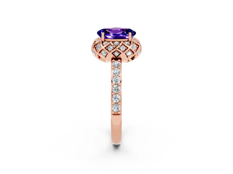 Rose gold Oval Cut Diamond Solitaire Ring with Shared Prong Pavé Band_2
