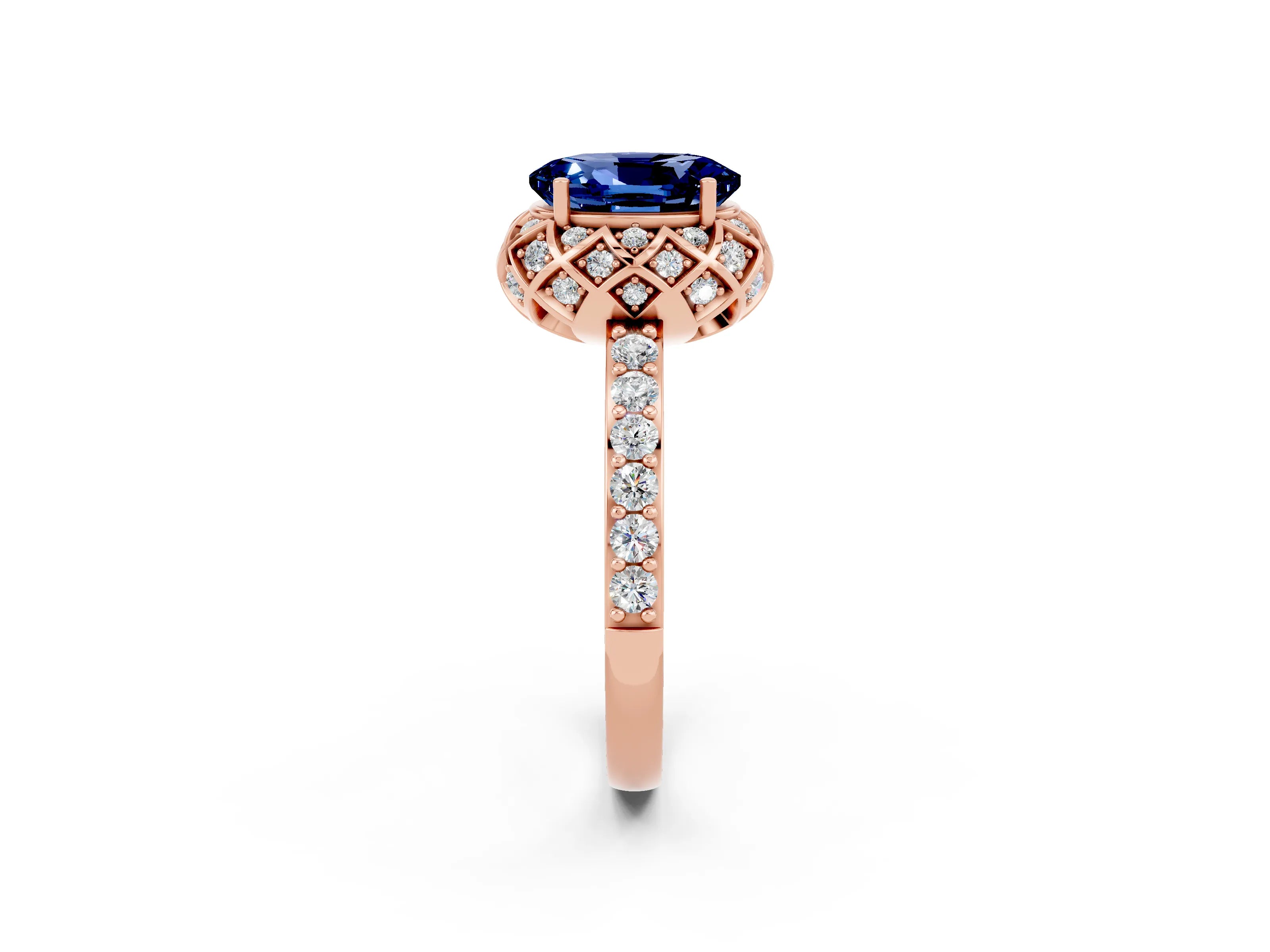 Rose gold Oval Cut Diamond Solitaire Ring with Shared Prong Pavé Band_2