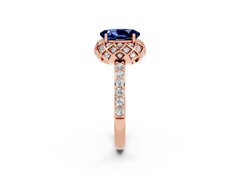 Rose gold Oval Cut Diamond Solitaire Ring with Shared Prong Pavé Band_2