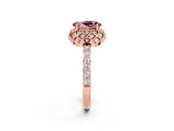 Rose gold Oval Cut Diamond Solitaire Ring with Shared Prong Pavé Band_2
