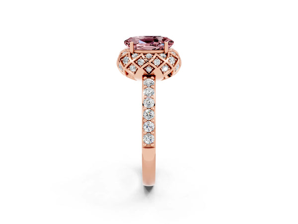 Rose gold Oval Cut Diamond Solitaire Ring with Shared Prong Pavé Band