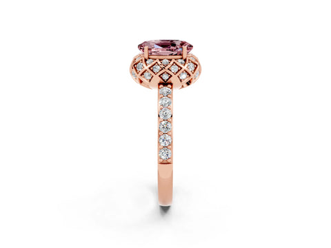 Rose gold Oval Cut Diamond Solitaire Ring with Shared Prong Pavé Band_2