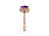 Rose gold Oval Cut Diamond Solitaire Ring with Shared Prong Pavé Band_2
