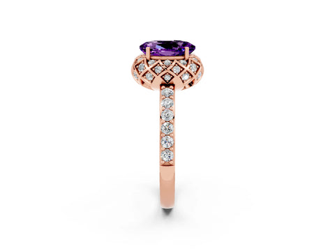 Rose gold Oval Cut Diamond Solitaire Ring with Shared Prong Pavé Band_2