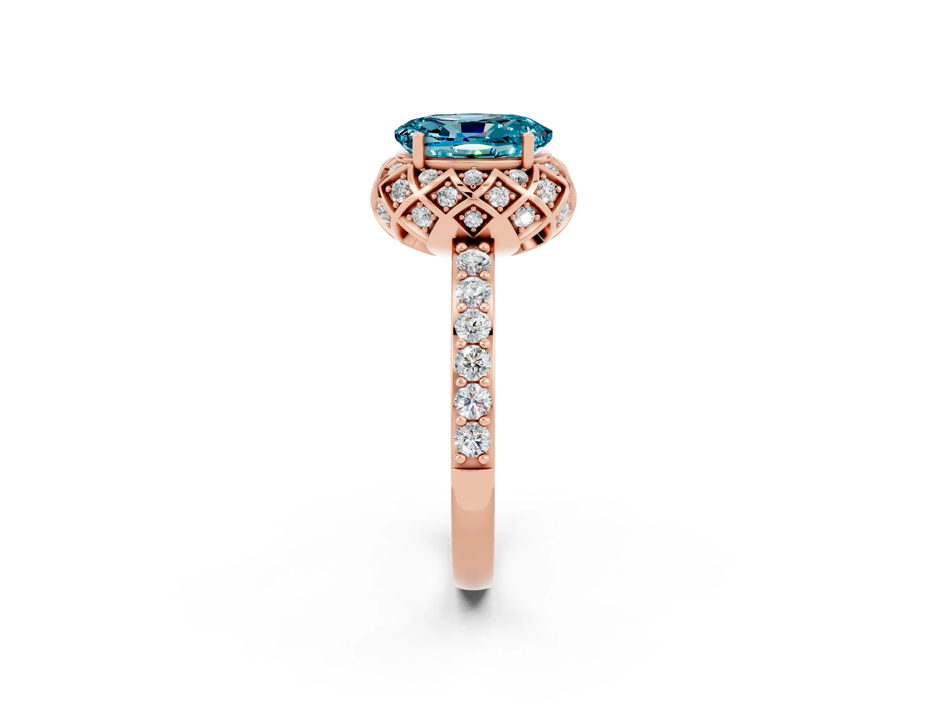 Rose gold Oval Cut Diamond Solitaire Ring with Shared Prong Pavé Band_2