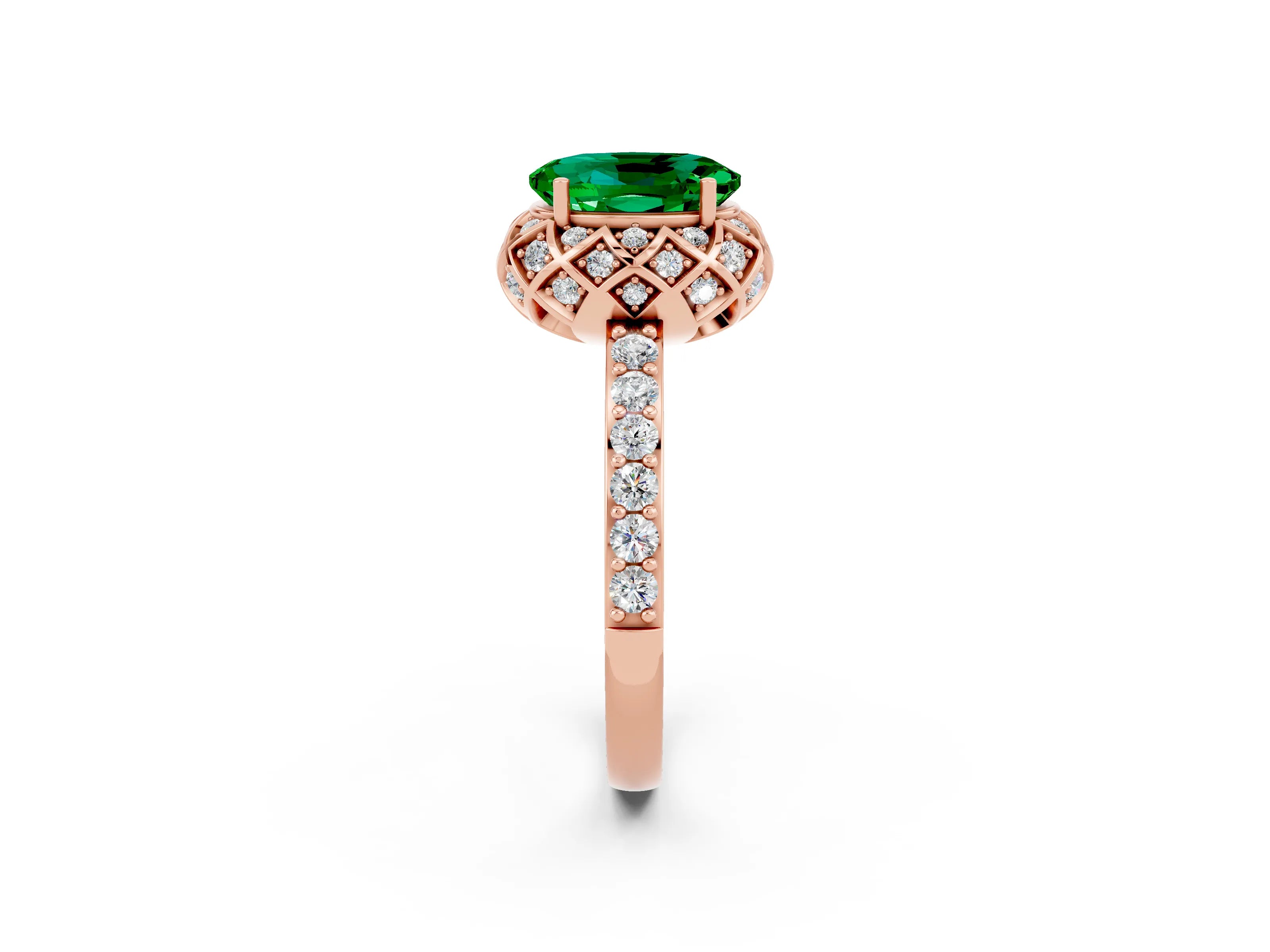 Rose gold Oval Cut Diamond Solitaire Ring with Shared Prong Pavé Band_2