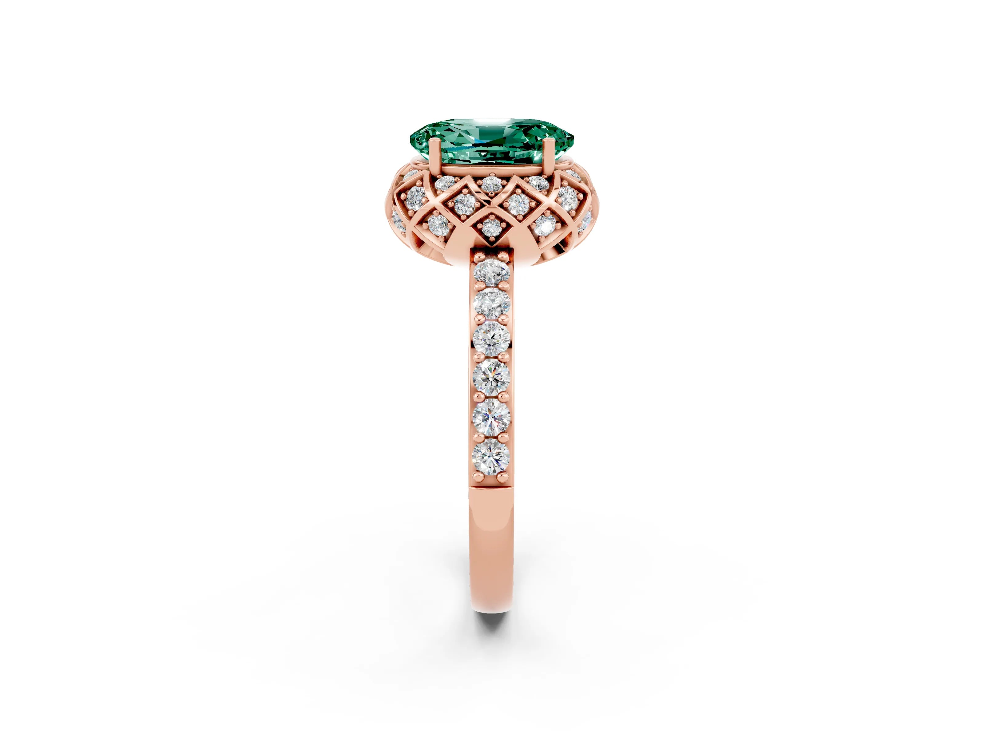 Rose gold Oval Cut Diamond Solitaire Ring with Shared Prong Pavé Band_2