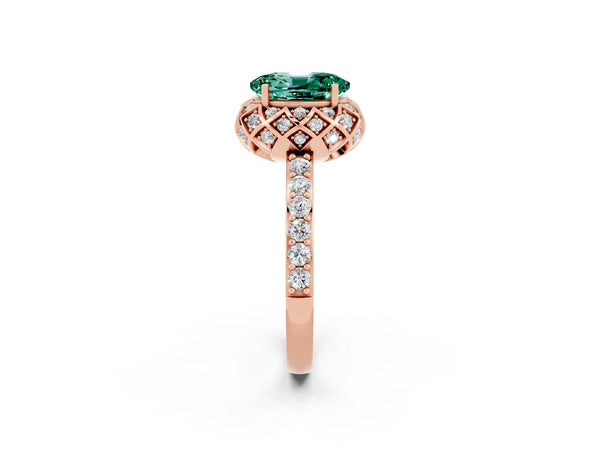 Rose gold Oval Cut Diamond Solitaire Ring with Shared Prong Pavé Band
