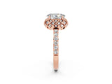 Rose gold Oval Cut Diamond Solitaire Ring with Shared Prong Pavé Band_2