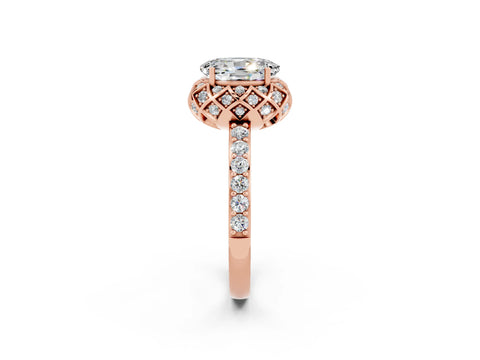 Rose gold Oval Cut Diamond Solitaire Ring with Shared Prong Pavé Band_2