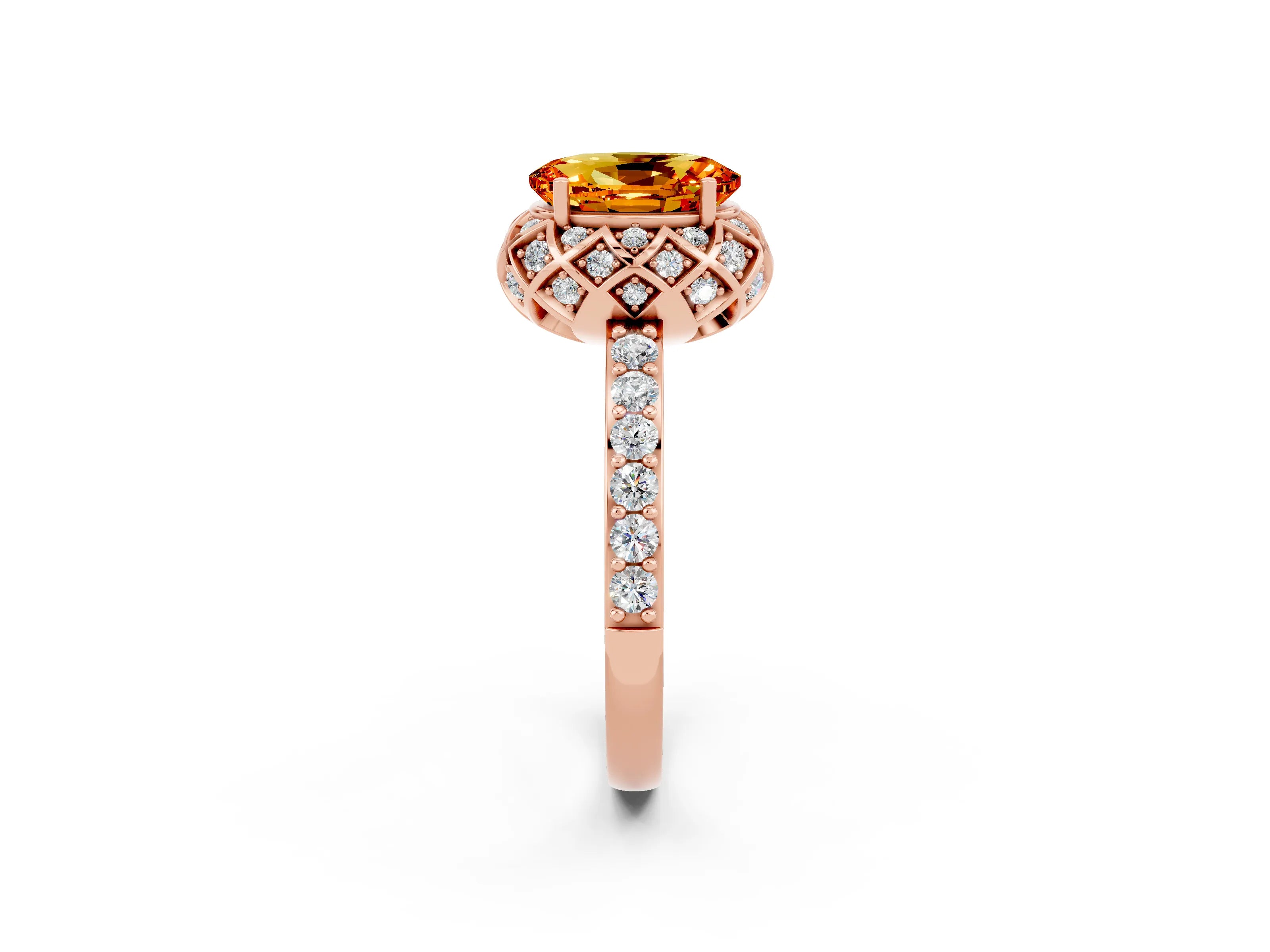 Rose gold Oval Cut Diamond Solitaire Ring with Shared Prong Pavé Band_2