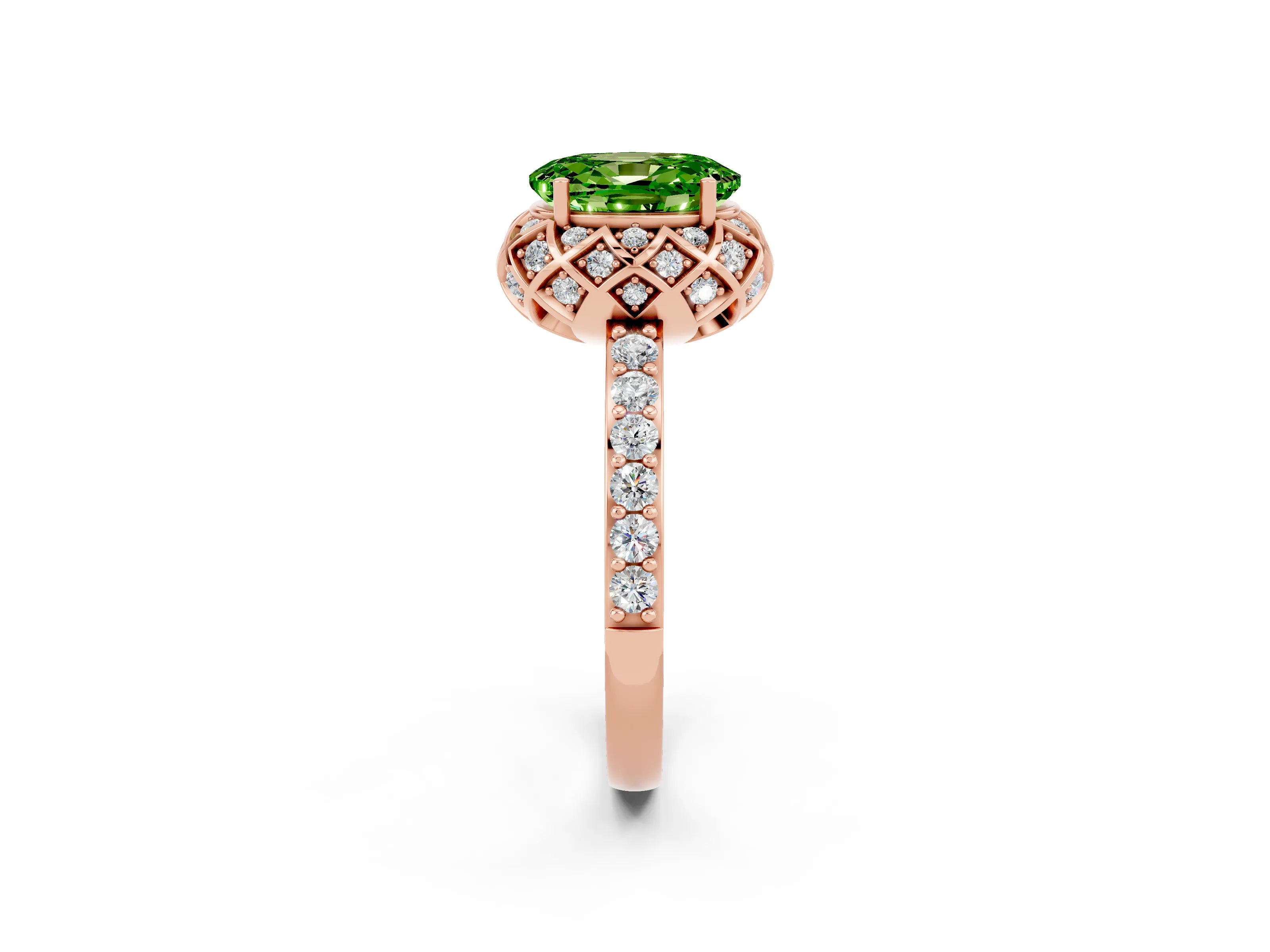 Rose gold Oval Cut Diamond Solitaire Ring with Shared Prong Pavé Band_2