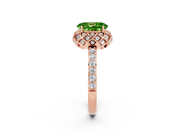 Rose gold Oval Cut Diamond Solitaire Ring with Shared Prong Pavé Band