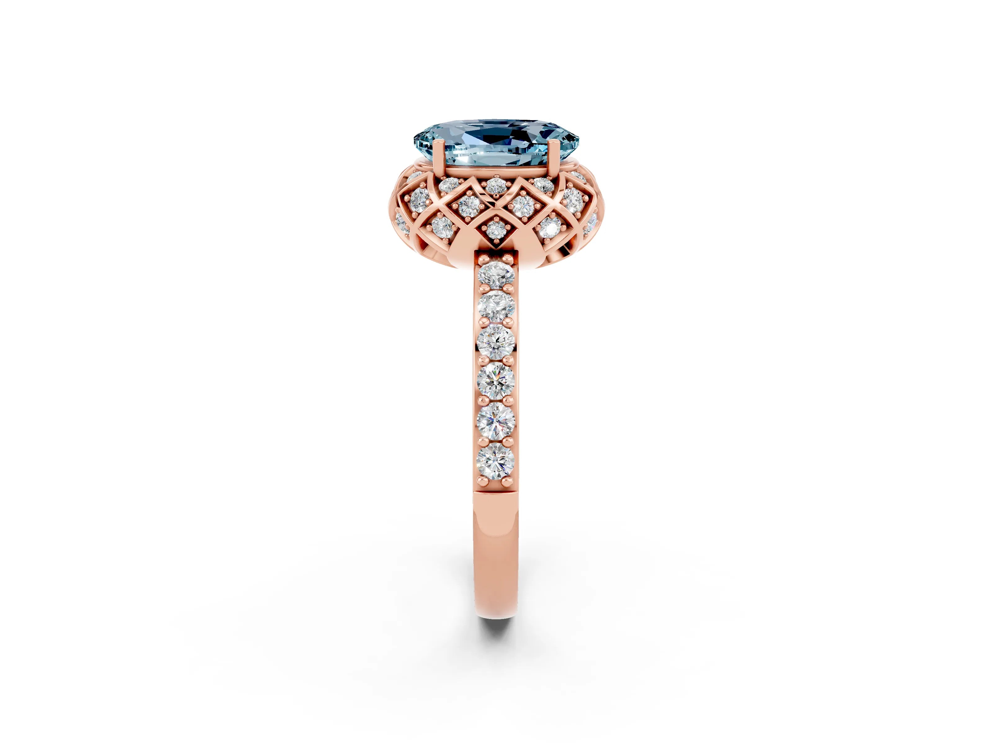 Rose gold Oval Cut Diamond Solitaire Ring with Shared Prong Pavé Band_2
