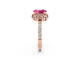 Rose gold Oval Cut Diamond Solitaire Ring with Shared Prong Pavé Band_2