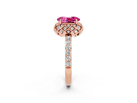 Rose gold Oval Cut Diamond Solitaire Ring with Shared Prong Pavé Band_2