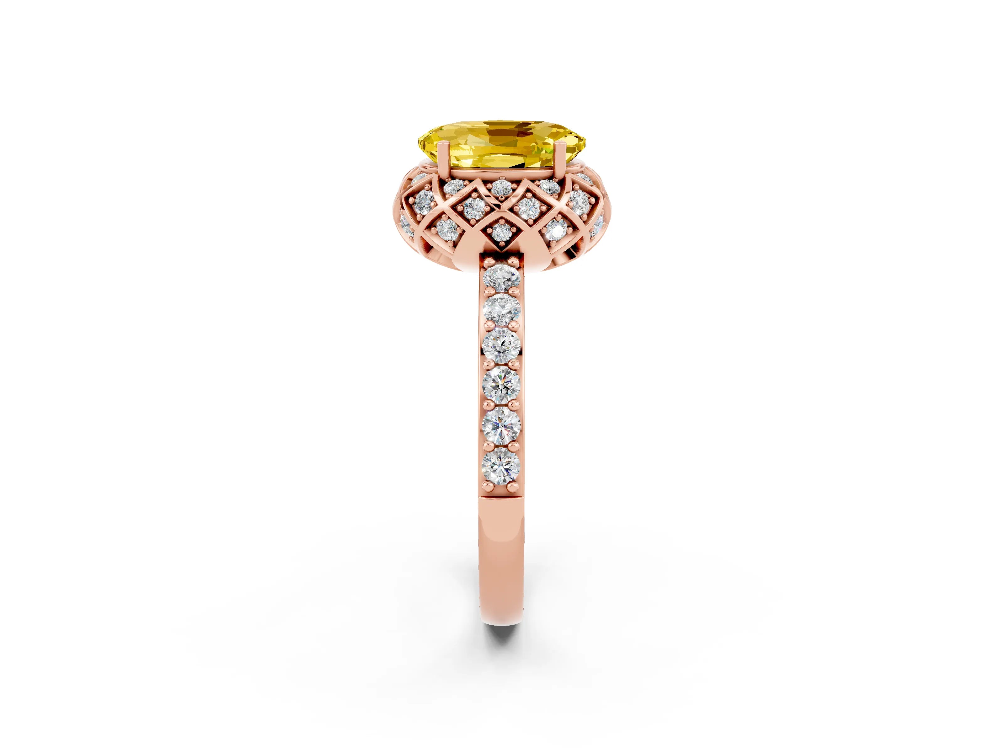 Rose gold Oval Cut Diamond Solitaire Ring with Shared Prong Pavé Band_2